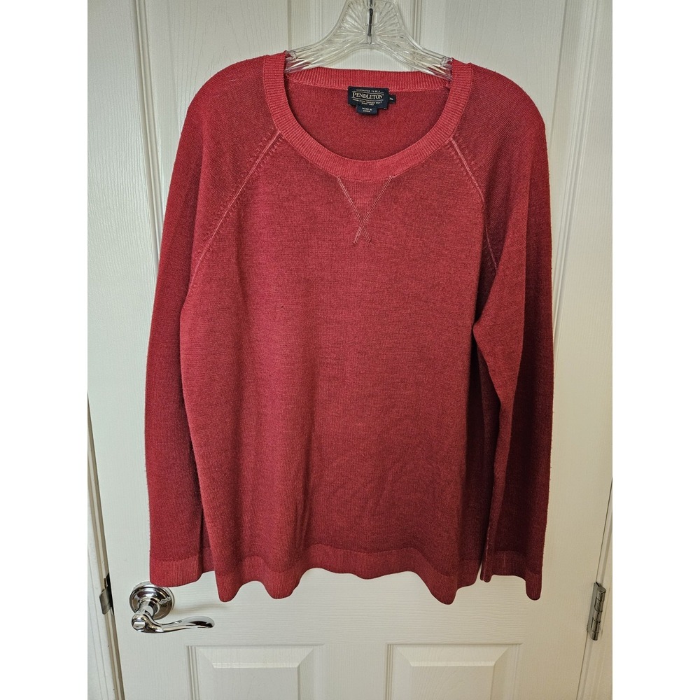 Pendleton Men's 100% Merino Wool Dark Red Sweater Long Sleeve Elbow Patches, XL